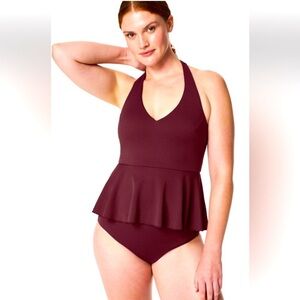 SPANX Burgundy Peplum Bikini